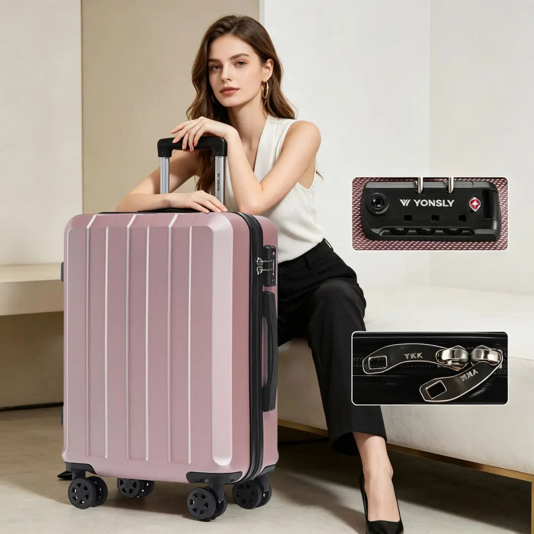 YONSLY Hartschalenkoffer 20/24/28 Zoll mit TSA-Schloss YKK-Reißverschluss 4 leise 360°-Rollen Netzfach Trolley Rollgepäck Handgepäck Koffer für Geschäftsreisen, Urlaube, Familienausflüge und Wochenendtrips