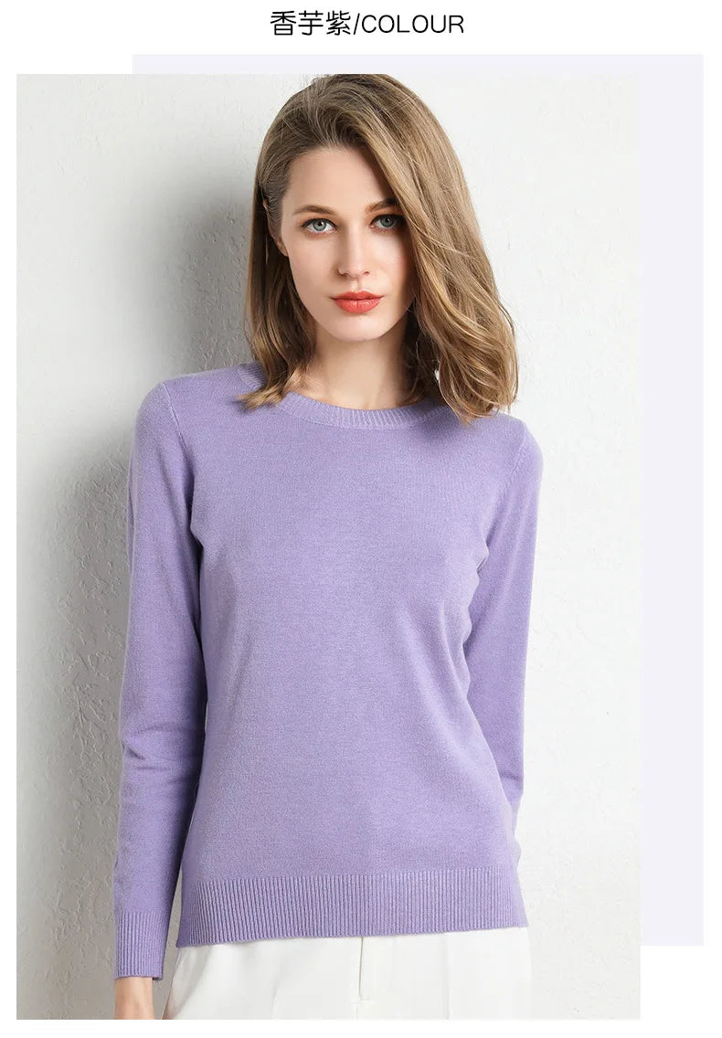 Damen Slim O-Neck Pullover Kaschmir-Wollmischung Pullover Herbst Und Winter Langarm Strick Unterhemd Große Größe 2024