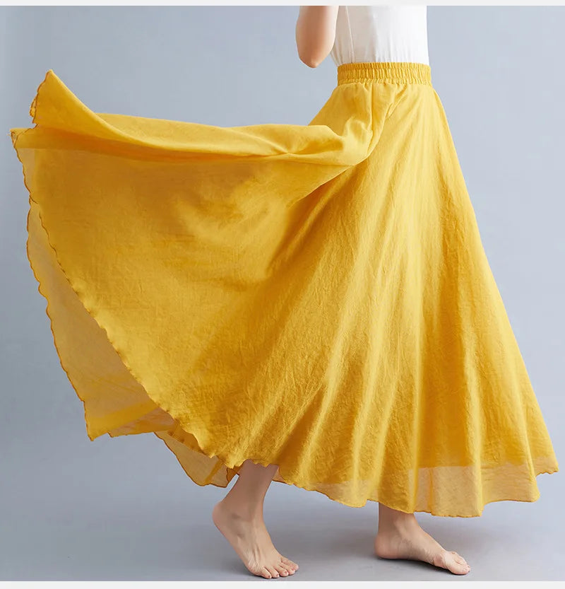 Neue 2020 Damen Leinen Baumwolle Lange Röcke Elastische Taille Plissierte Maxi Röcke Strand Boho Vintage Sommer Röcke Faldas Saia