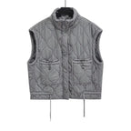Herbst Winter Damen Stehkragen Leichte Ärmellose Baumwollweste Damen Taschendekoration Tanktop