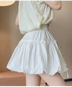 Süße Schleifen Plissierte Flauschige Röcke für Damen Sommer Koreanischer Stil Elastische Taille Laternenrock Damen Lockerer Weißer A-Linien Minirock