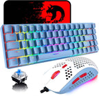 65 % kabelgebundenes mechanisches Gaming-Tastatur- und Maus-Combo, Mini-Tastatur mit 68 Tasten, RGB-Hintergrundbeleuchtung, leichte optische RGB-Wabenmaus