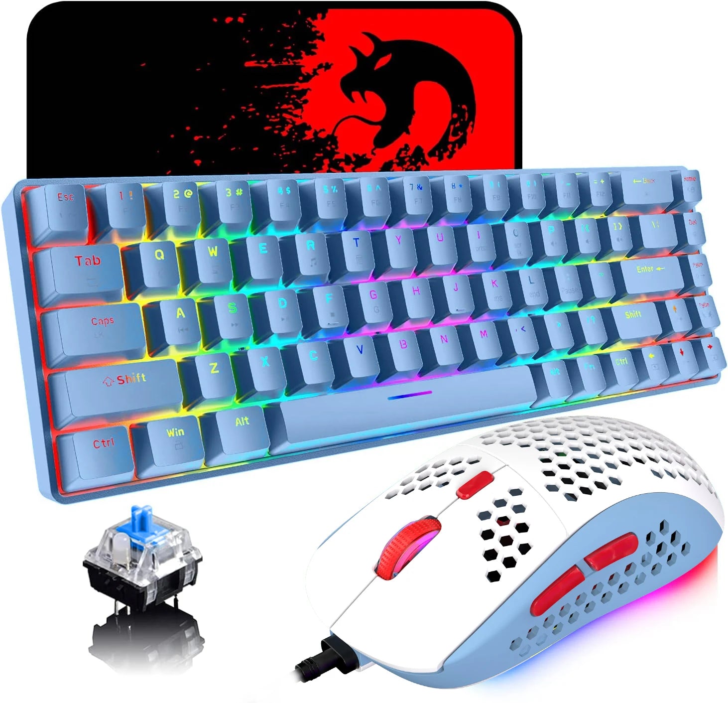 65% Wired Gaming Mechanical Keyboard and Mouse Combo,Mini 68 Keys,RGB Backlight, Lightweight RGB Honeycomb Optical Mouse Hauptbild