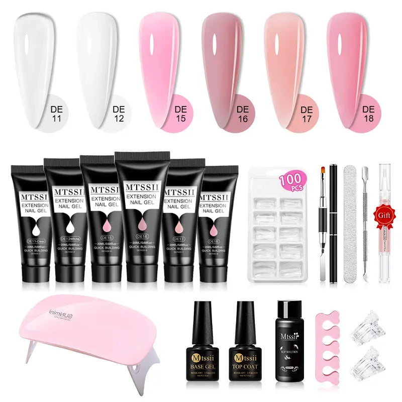 24-teiliges Set 20ml Poly Nail Extension Gel Kit Mini-UV-Lampe Versiegelung mit Basislack Überlack Professionelles Poly-UV-Nagelgel-Kit Starter-Kit