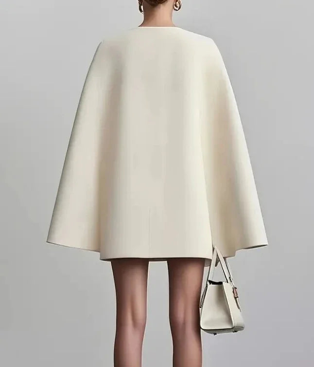 Damenkleider 2025 Frühling Herbst Neu Pendler Doppelreihiger Schalkragen Cape Einfarbig V-Ausschnitt Minikleid Mode Damenbekleidung Zweitbild