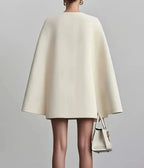 Damenkleider 2025 Frühling Herbst Neu Pendler Doppelreihiger Schalkragen Cape Einfarbig V-Ausschnitt Minikleid Mode Damenbekleidung