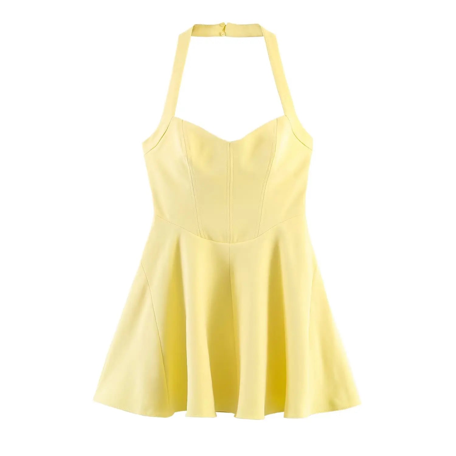 HH Sommer elegantes Neckholder-Faltenkleid einfarbig elegant kurz für Damen sexy rückenfreies ärmelloses Party-Minikleid Mujer