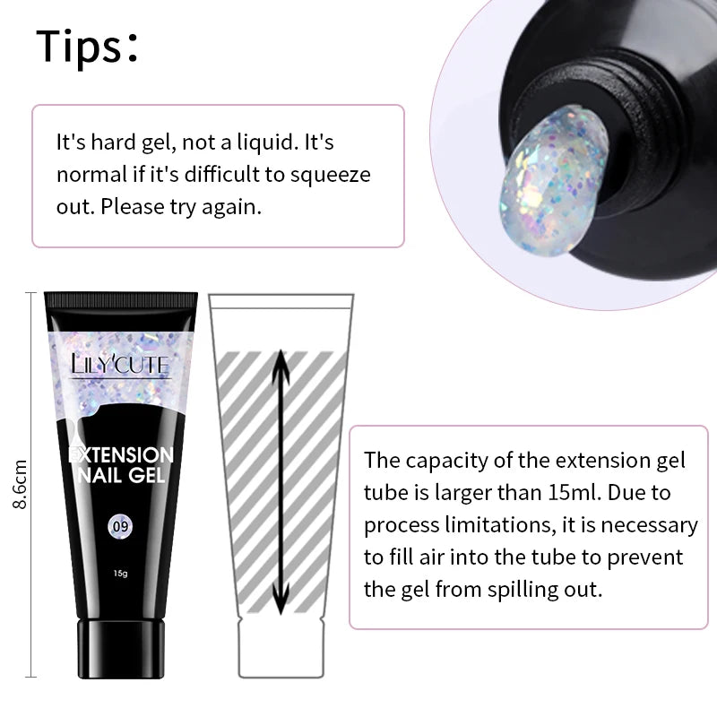 LILYCUTE 15ml Verlängerungsgel-Nagellack-Set Quick Nail Prolong mit Verlängerungsform-Nagelspitzen Acryl-Lösung Maniküre-Werkzeug-Kit