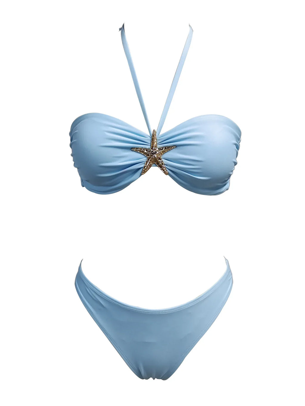 Sexy Bandeau Bikini Set 2026 Damen Himmelblau Seestern Verzierung Push Up String Bikini Brazilian Beach Badeanzug Micro Bademode