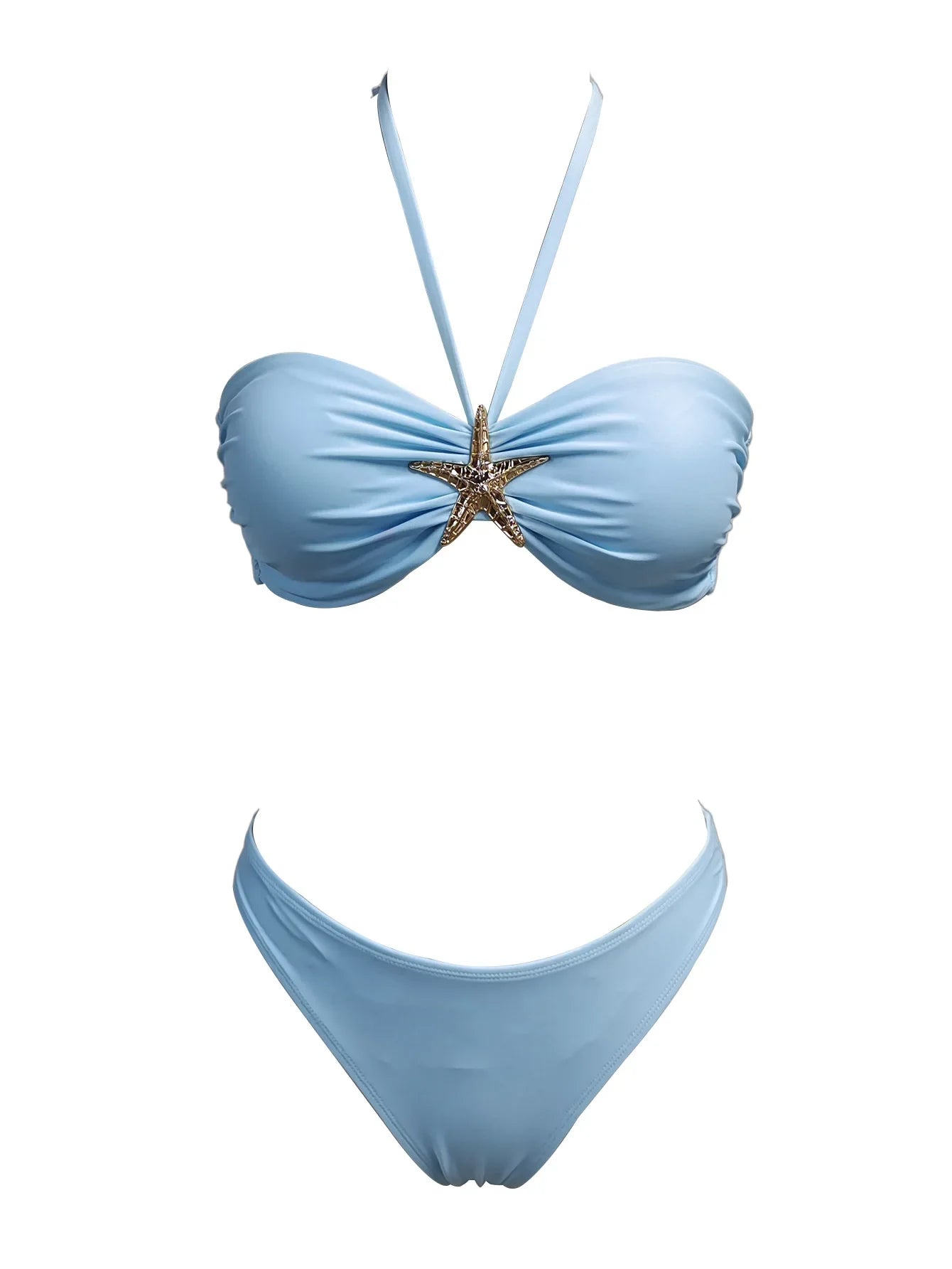 Sexy Bandeau Bikini Set 2026 Damen Himmelblau Seestern Verzierung Push Up String Bikini Brazilian Beach Badeanzug Micro Bademode