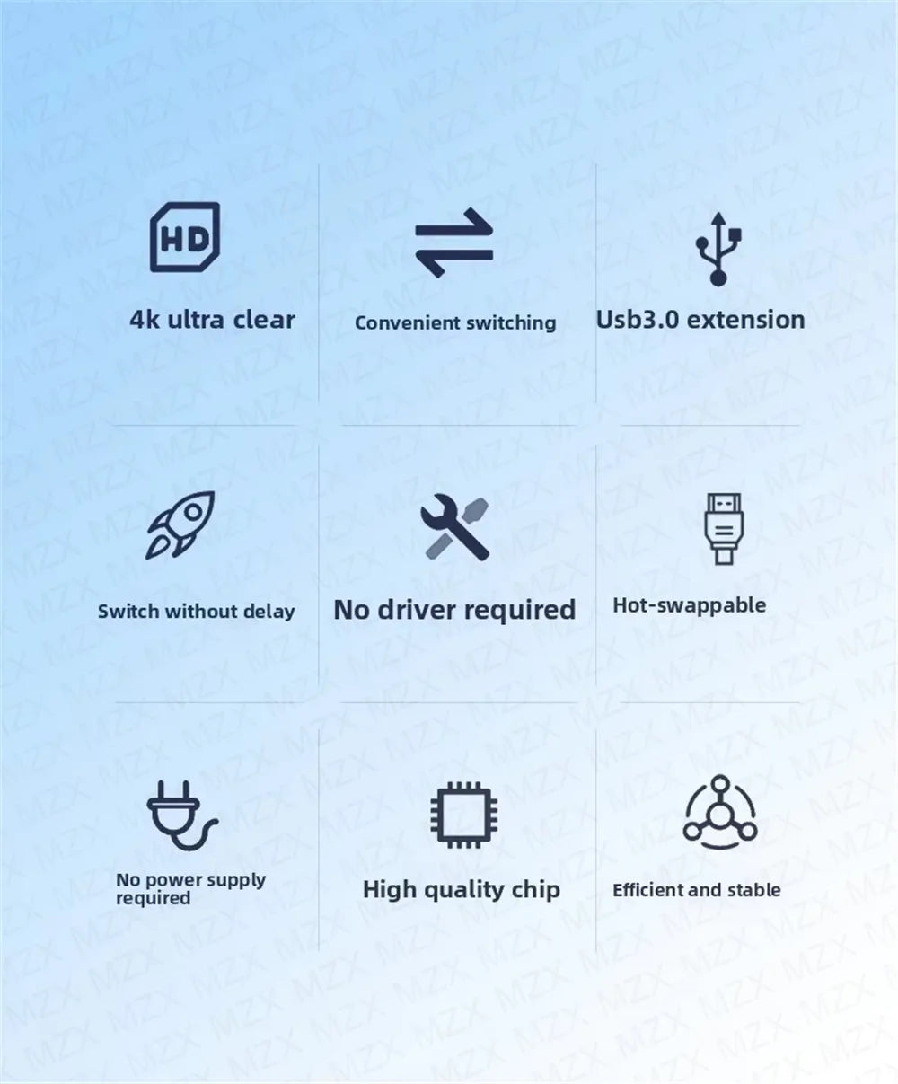 MZX KVM Switch Switcher 4K 60Hz HD4K 2.0 Splitter USB 3.0 Hub Docking Station Dock 2 Computers PC Sharing Keyboard Mouse Printer