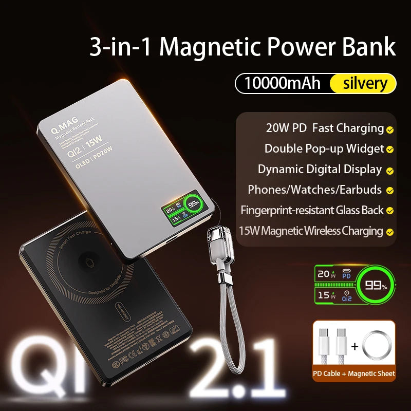 QI 2.1 Magnetische Powerbank Kabelloses Schnellladen Tragbarer externer Ersatzakku für iPhone 12-17 Pro Watch Airpods 5000/10000mAh