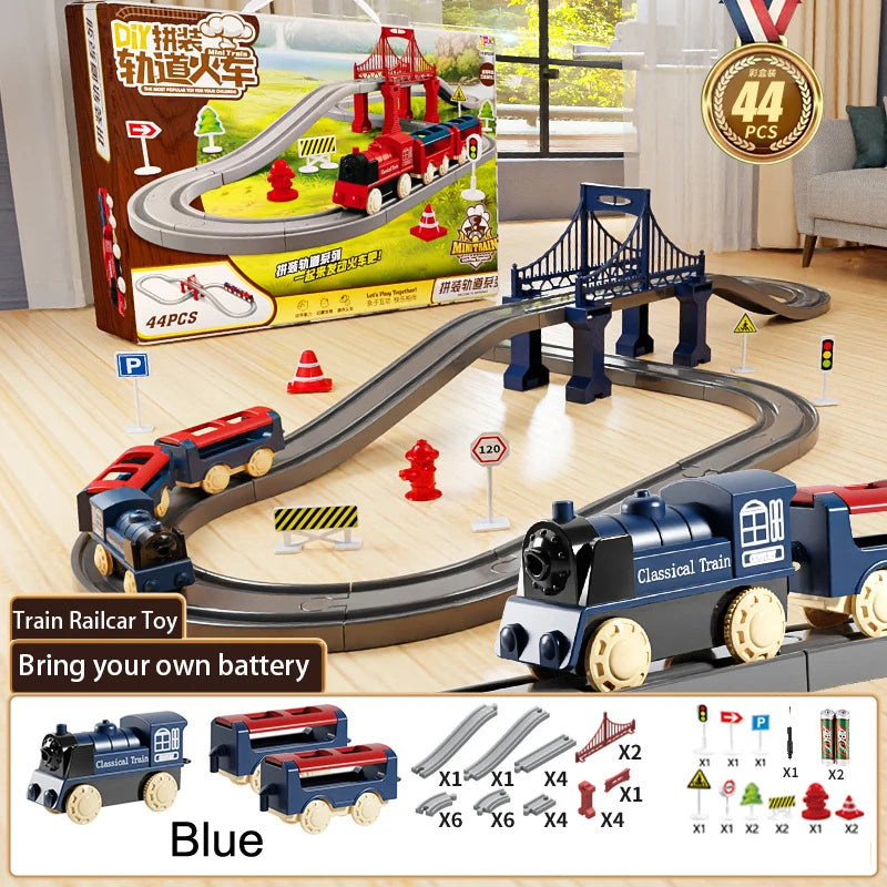 44 Teile/Set Elektrische Eisenbahn Schienensets Zusammenbau Schienenwagen Spielzeug Junge Pädagogisches Simulationsmodell Weihnachts-Geburtstagsgeschenk