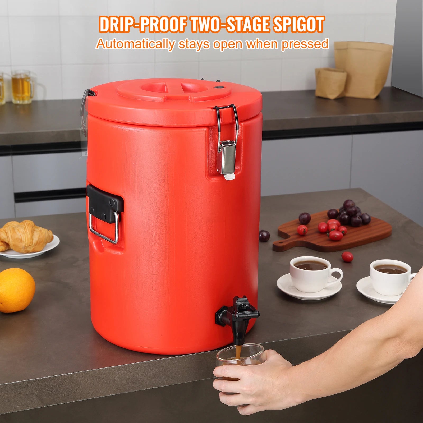 SucceBuy Edelstahl Isolierter Getränkespender 7,6 Liter Thermos-Heiß- und Kaltgetränkespender
