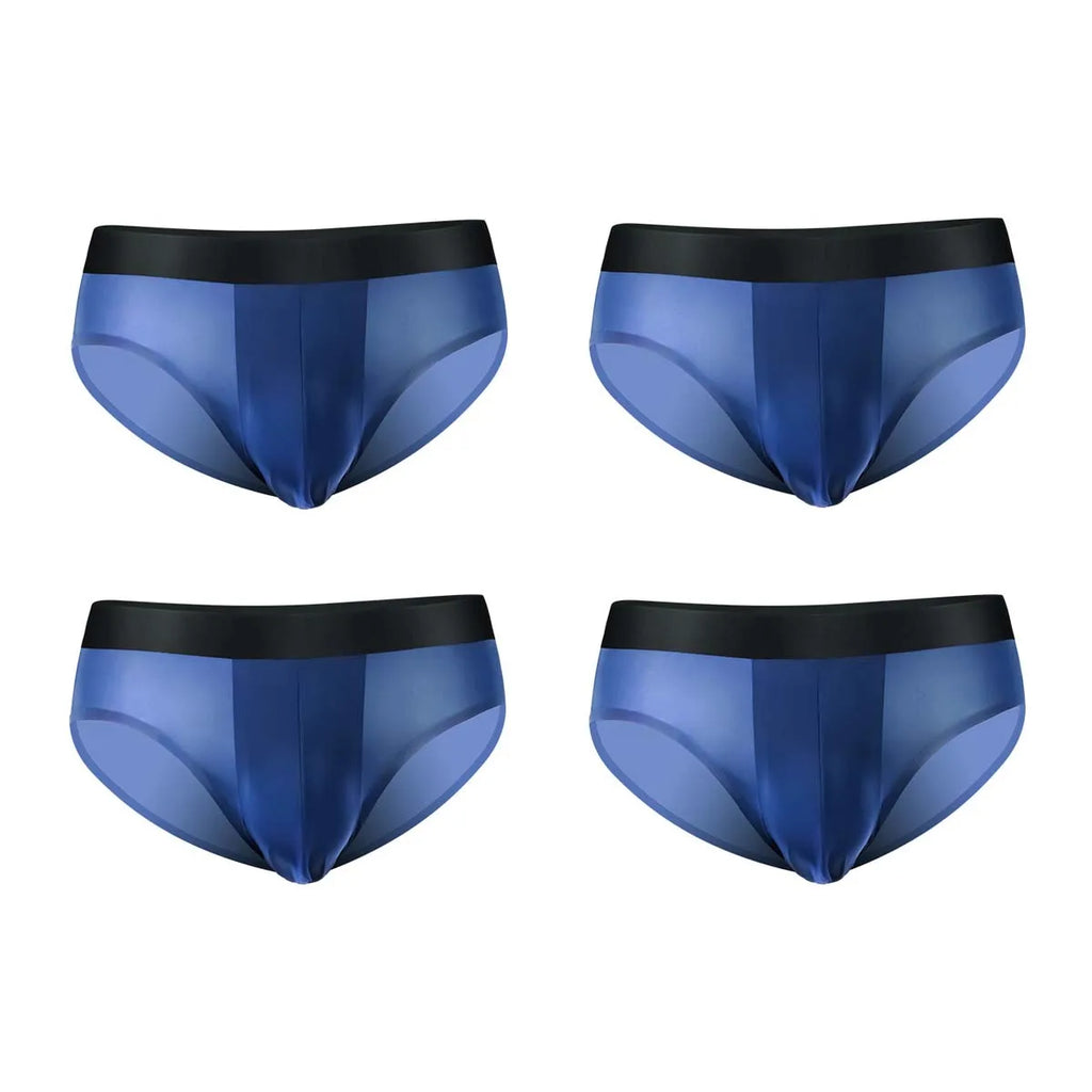 4er-Pack LORIEN CREST Eisseide Herrenunterwäsche nahtlos ultradünn doppellagiger Schritt atmungsaktive Herrenslips mittlere Leibhöhe sexy&leicht