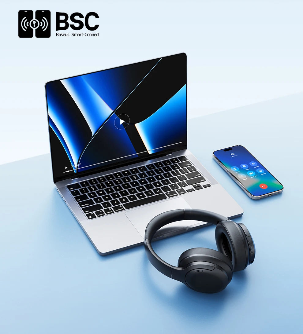 Baseus BH1 Lite Kabellose Kopfhörer Bluetooth 6.0 ENC Klare Anrufe Super Bass Hit Kopfhörer 80 Stunden Spielzeit Over-Ear Headset