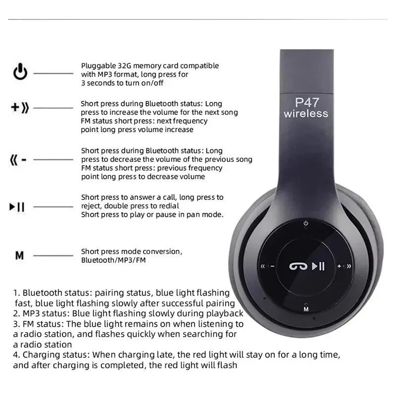 Lenovo Multifunktionaler tragbarer faltbarer kabelloser Bluetooth 5.0 Kopfhörer Für Bluetooth-Verbindung Kabelgebundene Verbindung