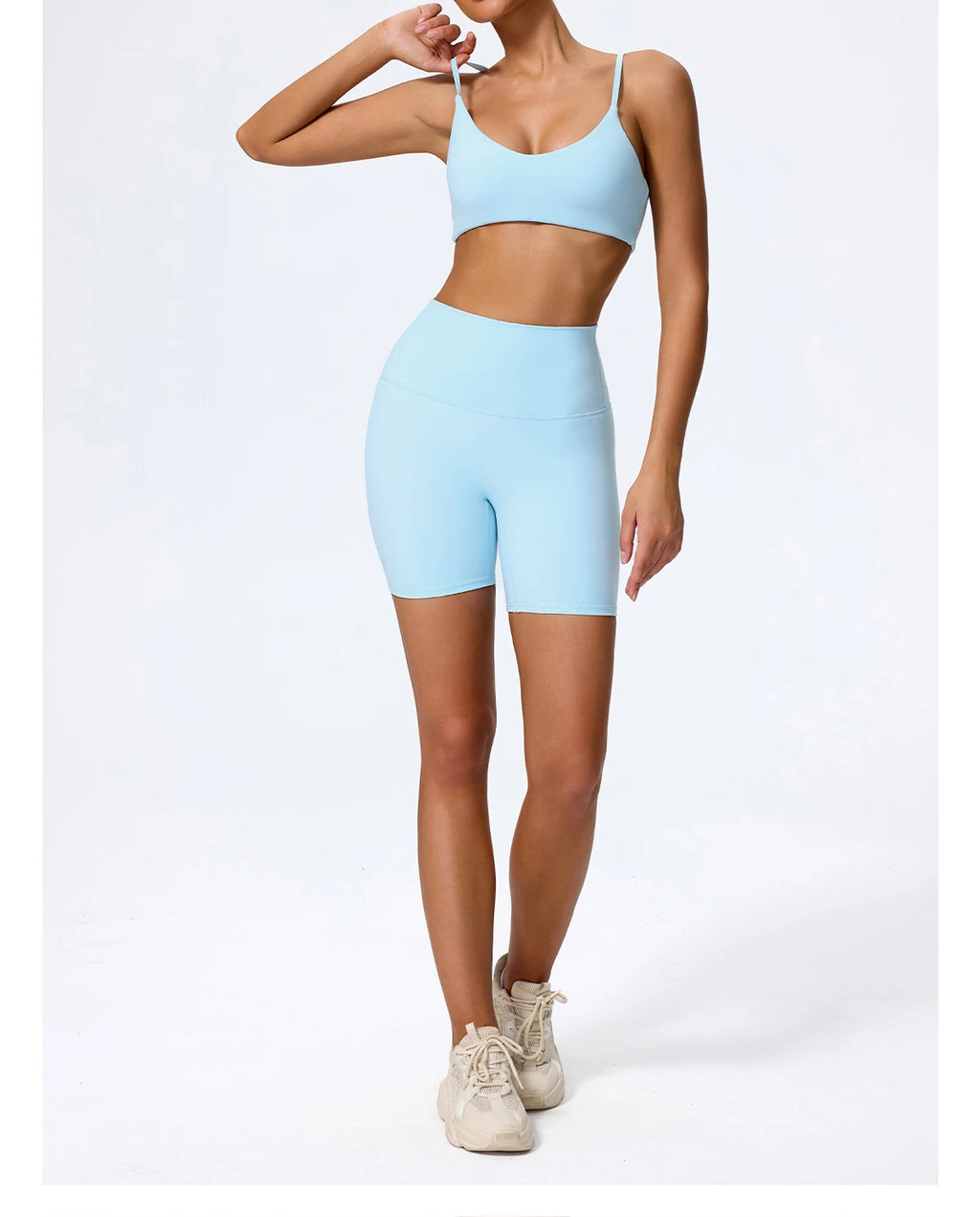 Hearuisavy Sommer Superweiches 2-teiliges Damen-Sportshorts-Set atmungsaktives Fitness-Yoga-BH Freizeit-Push-Up-Workout-Crop-Top