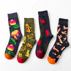 1 Paar Damensocken Cartoon Hund Krake Blume Pflanze Kawaii Lustige Freizeit Damen Baumwollsocken Strümpfe Streetwear Harajuku Crew Socken