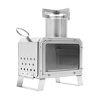 Tragbarer Camping-Holzofen, Mini-Feuerstelle aus Edelstahl für Outdoor-Kochen, Wandern, Grillen, mit Glasfenster und Belüftungsöffnungen