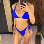 7 Farben Neckholder Brasilianischer Bikini Damen Bademode Weiblicher Badeanzug Zweiteiliges Bikini-Set Gepolsterter Badeanzug Damen V3536