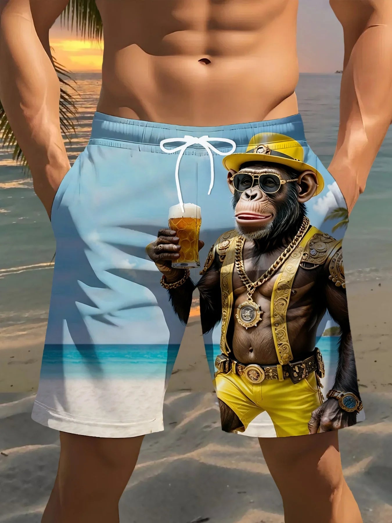 3D-Gorilla-Druckdesign Mode Sexy Wasserdicht Schnelltrocknend Sport Herren Kinder Surfen Urlaub Freizeit Eltern-Kind Strandshorts