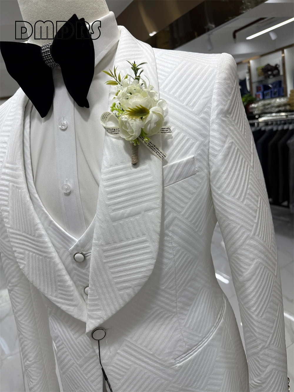 24H Versand Hochwertiger Hochzeitsanzug für Bräutigam, 3-teilig, Herrenmode-Anzüge, Ein-Knopf-Sakko mit Schalkragen, Weste, Hose