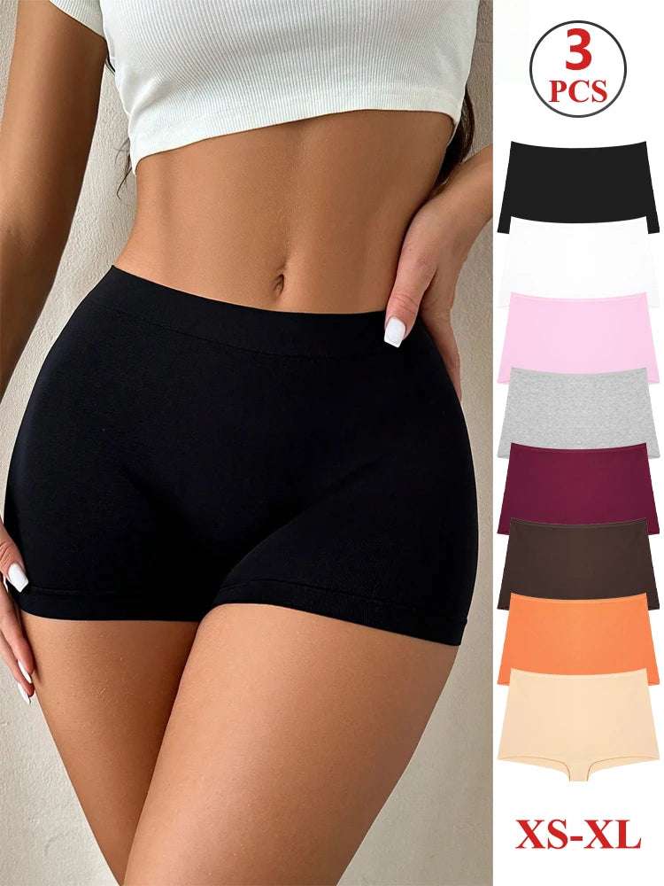 FINETOO 3er-Pack Damen Baumwoll-Boyshorts Atmungsaktive Low-Waist Unifarben Unterwäsche Damen Legere Sport Boxershorts Unterhosen Hauptbild