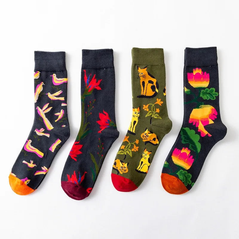 1 Paar Damensocken Cartoon Hund Krake Blume Pflanze Kawaii Lustige Freizeit Damen Baumwollsocken Strümpfe Streetwear Harajuku Crew Socken