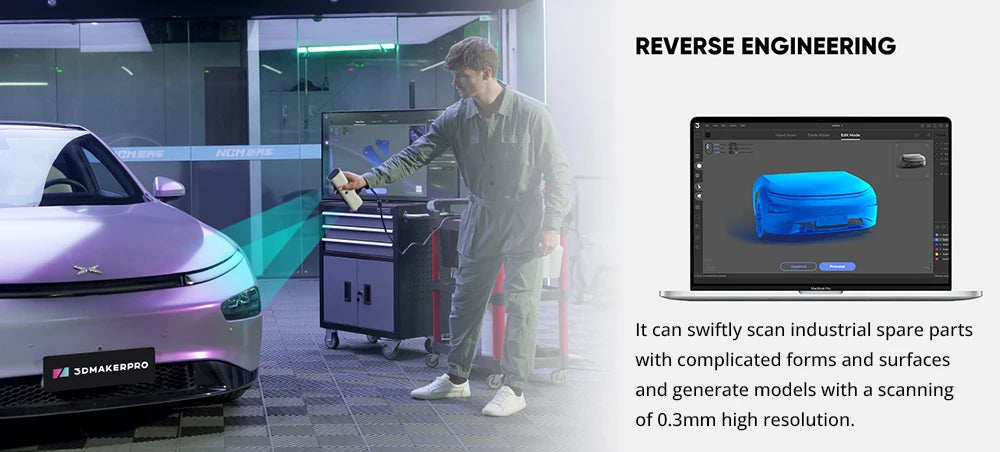 Luxury Edition 3DMakerpro Lynx 3D Scanner, 0.10mm Accuracy, 0.30mm Resolution, 10fps Frame Rate, 250x400mm Single Capture Range