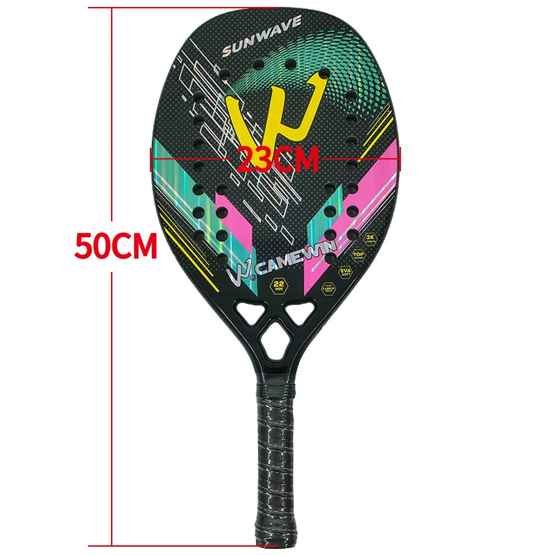 Camewin 3K Beach Tennisschläger Vollcarbon Raue Oberfläche Outdoor-Sport-Schläger für Herren Damen Erwachsene Seniorenspieler 2024 Neu
