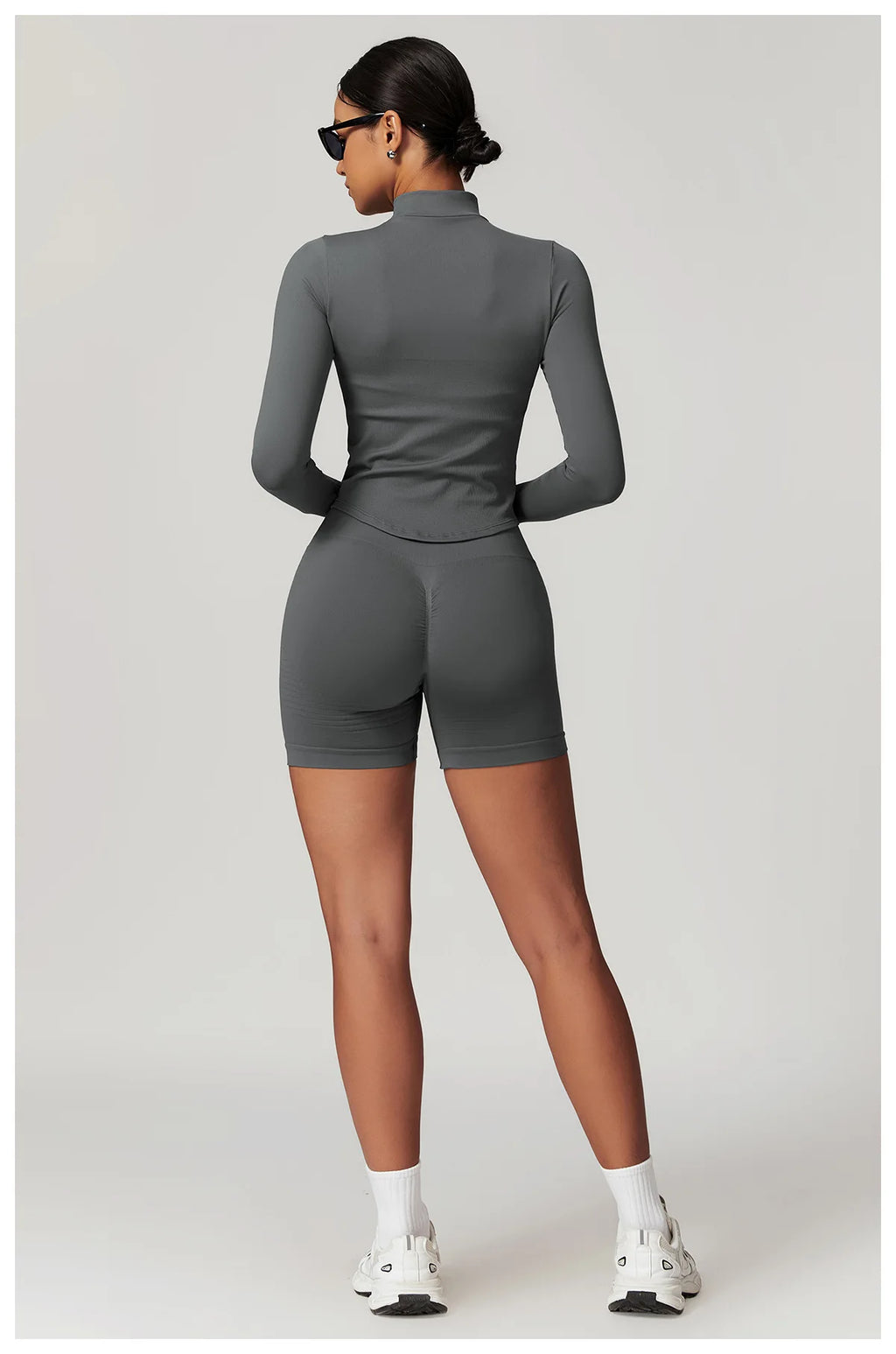 Women's Zipper Crop Sports Jacket Long Sleeve Yoga T-Shirt Solid Quick Dry Fitness Top Gym Running Workout Sportswear