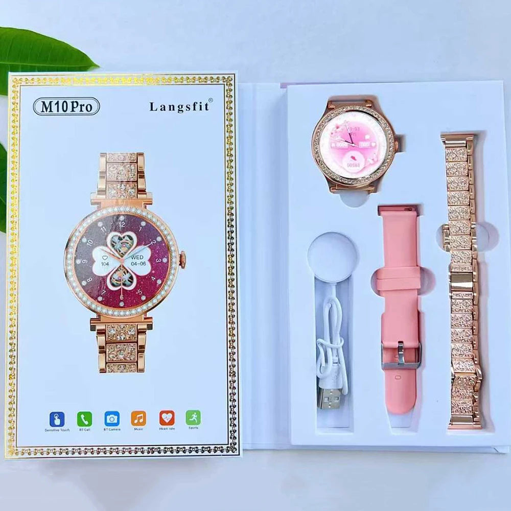 Fashion Zircon Smartwatch 1,46" AMOLED Bildschirm 5.4 Bluetooth Anruf Herzfrequenz Temperaturüberwachung Damen Smartwatch Schrittzähler