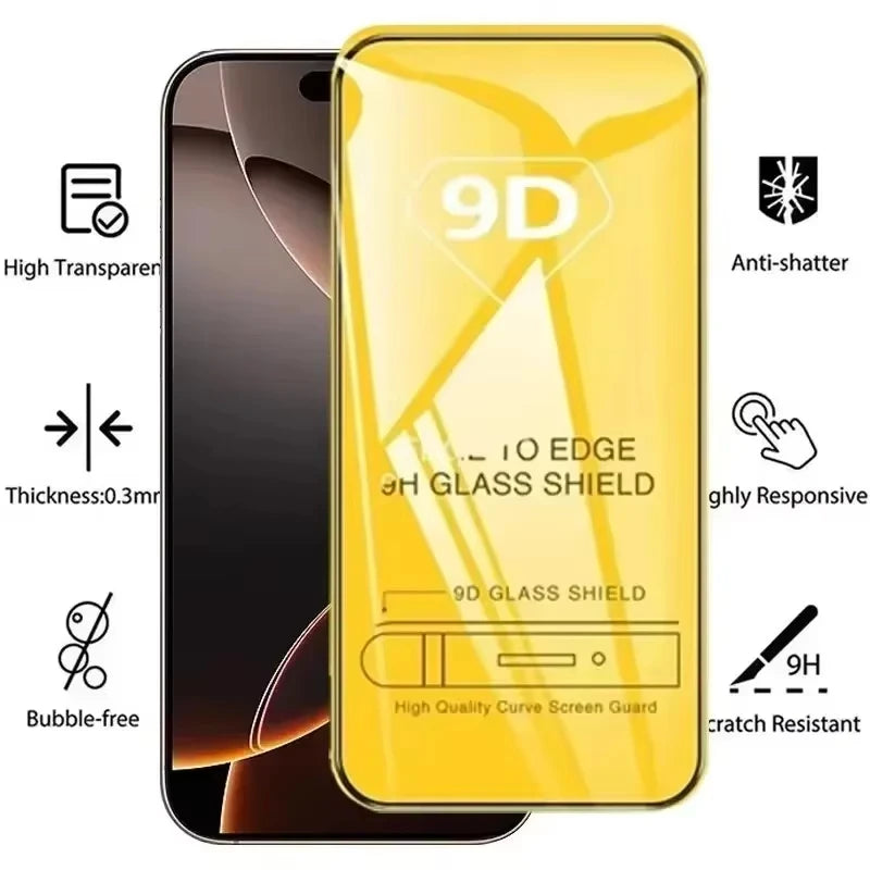 1-5 Stücke 9D Full Cover Panzerglas für iPhone 17 16 15 11 12 13 14 Pro Max 16E Displayschutzfolie für iPhone 13 Mini XR X XS Max