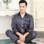 Hochwertiges Pyjama-Set Herren Frühling Herbst Dünn Polyester Eisseide Langarm Schlafanzug Übergröße Sommer Hauskleidung Männlich