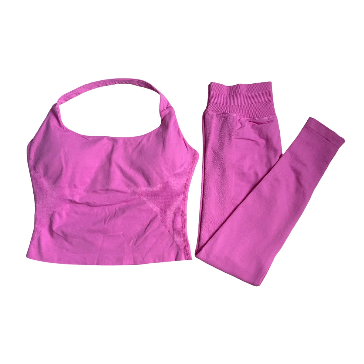 Halter Top Leggings 2-Piece Set Seamless Halterneck Backless Yoga Top+Scrunch Booty Leggings Fitness Gym 2pcs Set