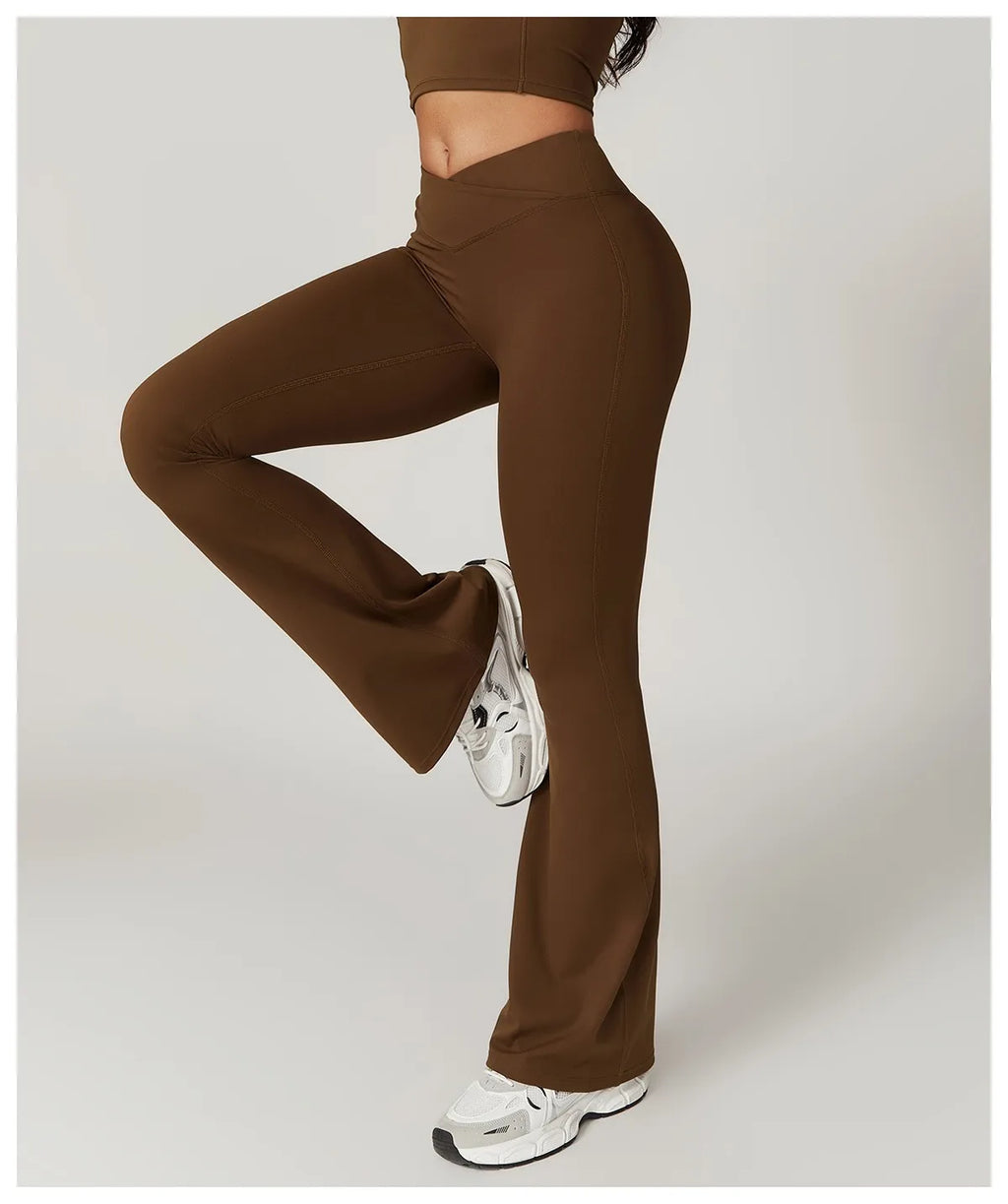 Crossover Flare Yoga Leggings für Damen High Waist V Cross Schlaghose Bauchkontrolle Yogahose Weites Bein Fitness Leggings