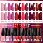 MTSSII 12tlg. Gellack-Set Nude Rosa Rot Glitzer Semi Permanent Soak Off UV Gel Nagellack Maniküre Kit Nagelzubehör DIY