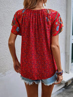 Sommer Blusen mit Blumenmuster für Damen, modische V-Ausschnitt Kurzarm Boho Strand Freizeit-Oberteile, elegante Hemden, Neuheiten Damen
