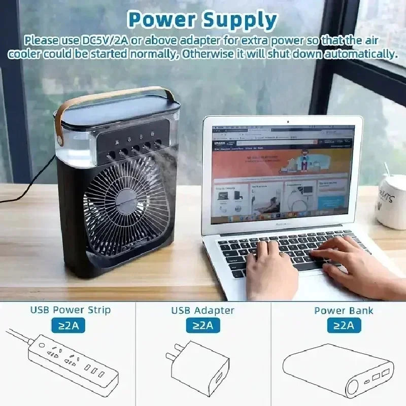 3-in-1 Mini Luftkühler Ventilator Tragbare Haushalts Klimaanlage Luftbefeuchter LED Nachtlicht für Zuhause Büro Schreibtisch Verwendung 25.5x18.5x8cm