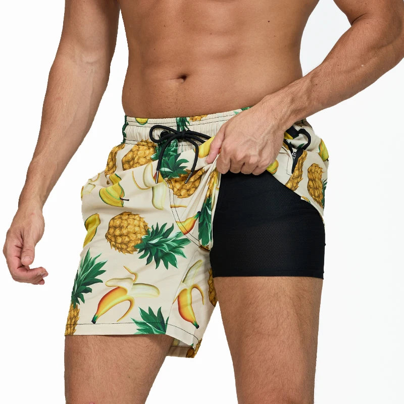 DATIFER 2026 neueste Mode Herren-Shorts Polyester Long Liner 2-in-1 Badeshorts Herren seitliche Reißverschlusstasche Strand Gym Badehose
