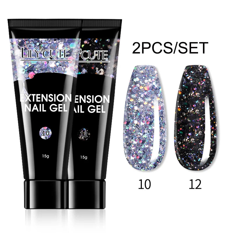 LILYCUTE 15ml Verlängerungsgel-Nagellack-Set Quick Nail Prolong mit Verlängerungsform-Nagelspitzen Acryl-Lösung Maniküre-Werkzeug-Kit