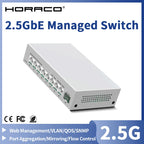 HORACO 2.5GbE Managed Switch 8 Port 2.5GBASE-T Netzwerk-Switcher 10G SFP+ Slot Uplink Web Managed Hub Internet Splitter Lüfterlos
