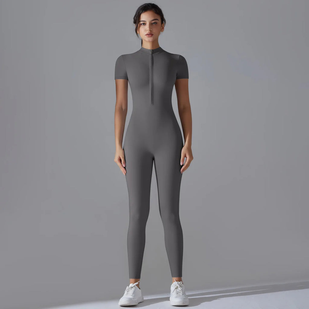 Ärmelloser Yoga-Jumpsuit mit Reißverschluss, schnelltrocknender, atmungsaktiver, figurbetonter Outdoor-Sport-Jumpsuit, Fitnessanzug