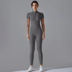 Ärmelloser Yoga-Jumpsuit mit Reißverschluss, schnelltrocknender, atmungsaktiver, figurbetonter Outdoor-Sport-Jumpsuit, Fitnessanzug
