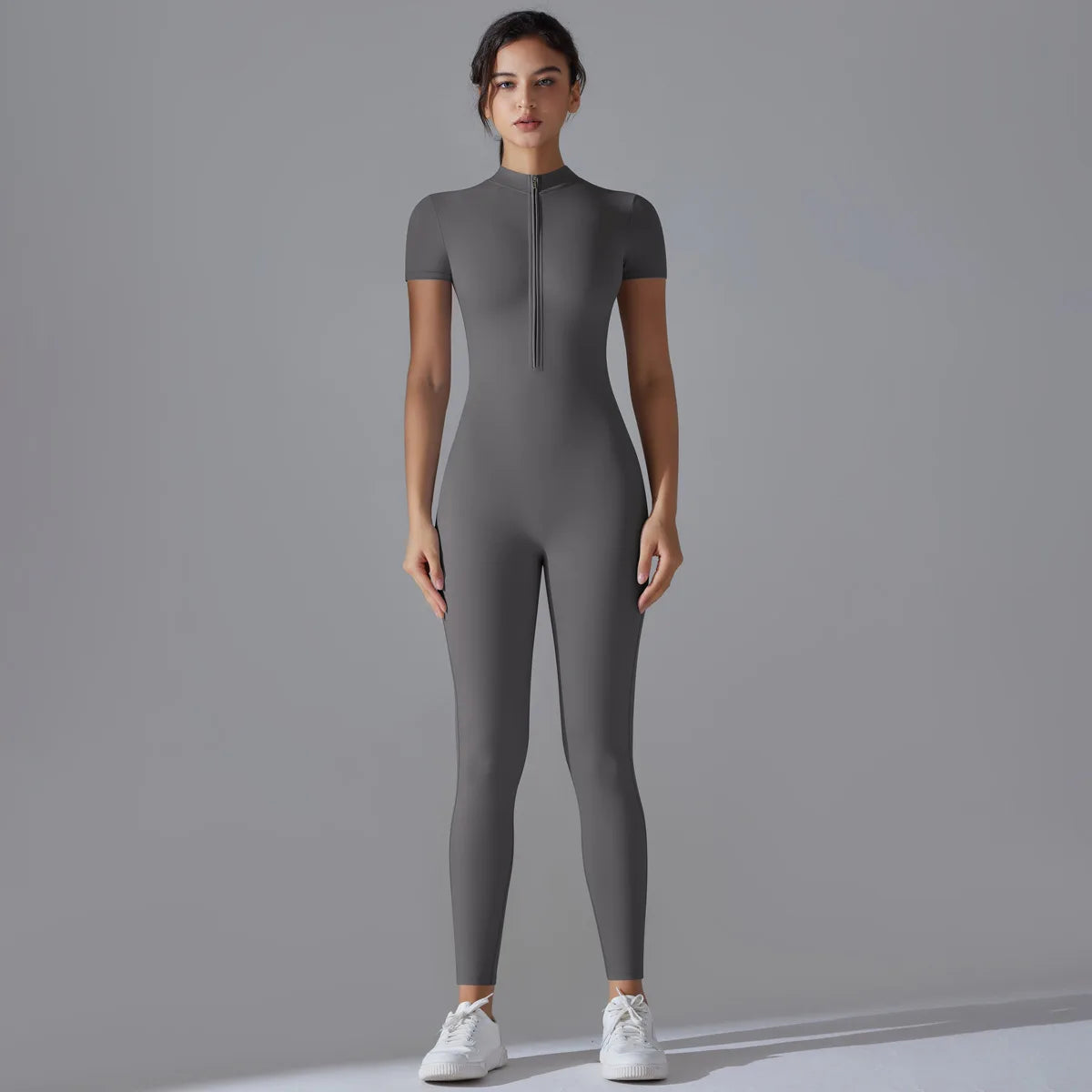 Ärmelloser Yoga-Jumpsuit mit Reißverschluss, schnelltrocknender, atmungsaktiver, figurbetonter Outdoor-Sport-Jumpsuit, Fitnessanzug