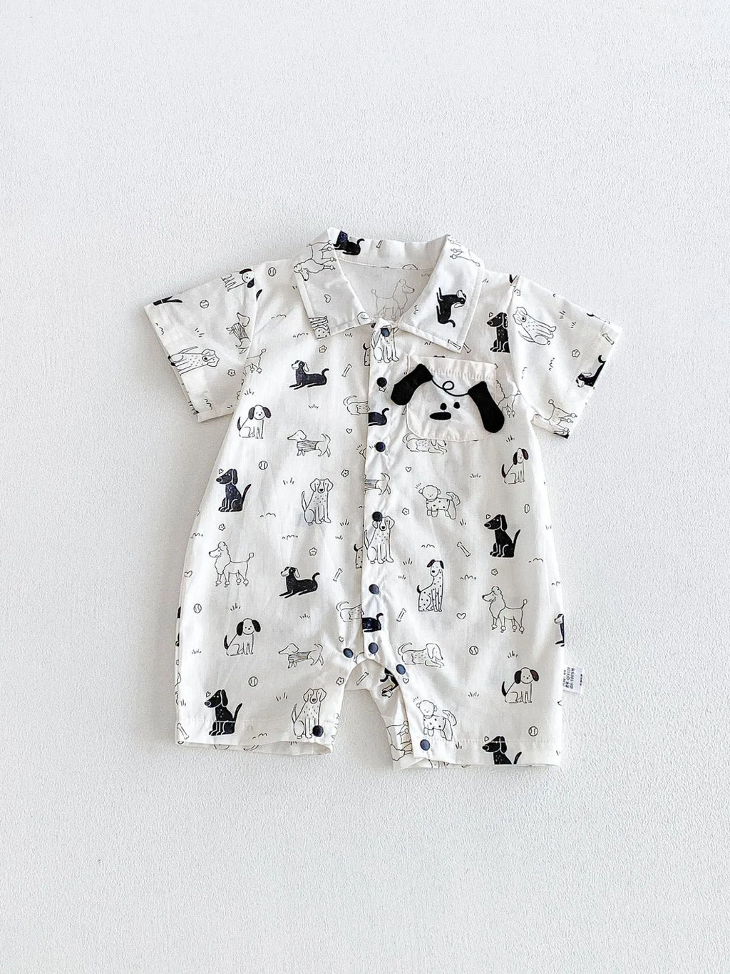 0-2Y Sommer Baby Jungen Kleidung mit Hundemuster, Einreihig, Kleinkind Strampler, Kurzarm, Süßes Baby Jungen Outfit