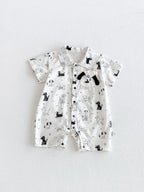 0-2Y Sommer Baby Jungen Kleidung mit Hundemuster, Einreihig, Kleinkind Strampler, Kurzarm, Süßes Baby Jungen Outfit