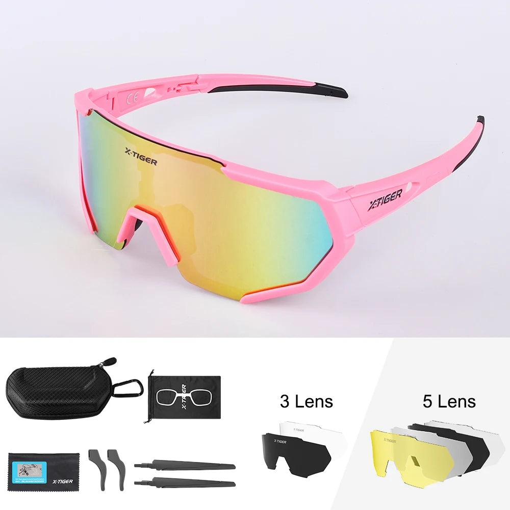 X-TIGER Radsportbrille Polarisierte Brille Fahrradbrille Sport Herren Photochrome Sonnenbrille MTB Rennrad Brille 3/5 Gläser