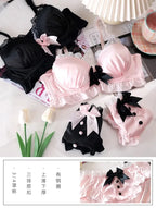 YUQI Kawaii Japanisches Lolita Dessous-Set - Süßer Schleifen-BH-Bezug & Höschen für kleine Brüste, Reiner Sexy Teenager-Mädchen-Charme XS-S Cup BH